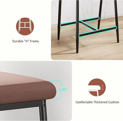 GarveeHome Counter Height Bar Stools of 4 with Armrests, 4 Piece Counter Height Bar Stools Set with Back, Upholstered Seat & Metal Footrest for Kitchen Islands, Counter Bars, Retro Brown