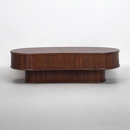 NTC Ripple DOU Coffee Table, Modern Wooden Double-Layer Center Table, Vertical Groove Design, Stylish Living Room Decor, Minimalist Style for Home and Office, Easy Assembly - Dark Walnut