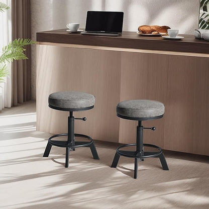 Industrial Bar Stools-Standard Height Chairs-Swivel Pu Seat-Kitchen Island Stool-Height Adjustable 15-21inch(Set of 2)