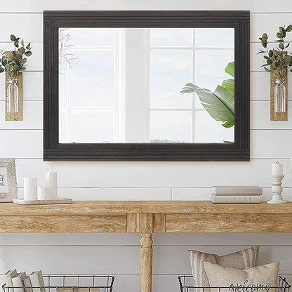 YOSHOOT Hand-Made Wooden Spliced Wall Mirror for Bathroom, Rustic Farmhouse Vanity Mirror, Décor Wall Art, Solid Wood Frame, Vertical or Horizontal Hanging, 60" x 36", Black