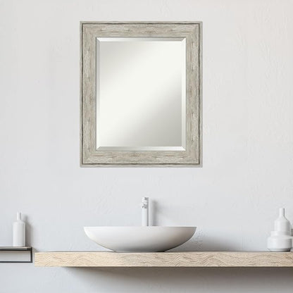 Amanti Art Silver Bathroom Mirror for Over Sink, 25x21 Crackled Metallic Rectangle Vanity Mirror, Small Rustic Farmhouse Frame, Hangs Horizonally and Vertically, Bathroom Wall Decor, Beveled Edge