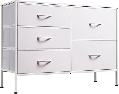 WLIVE White Dresser for Bedroom with 5 Drawers, Fabric Dresser for Living Room, Wide Chest of Drawers for Bedroom, Closet, Hallway, White