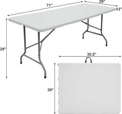 FORUP 6ft Table, Folding Utility Table, Fold-in-Half Portable Plastic Picnic Party Dining Camp Table (White)