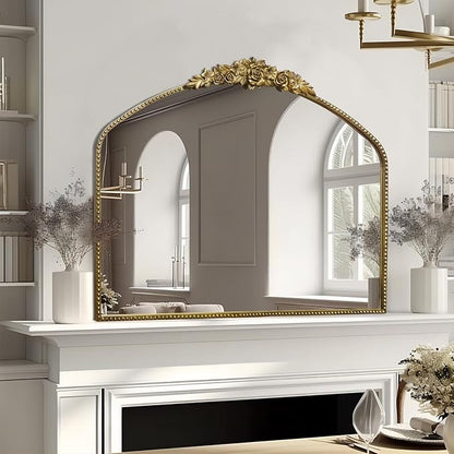 Vintage Gold Arched Mirror 40"X30",Antique Baroque Mantel Mirror with Ornate Metal Frame for Entryway/Fireplace/Living Room/Hallway/Bathroom/Bedroom