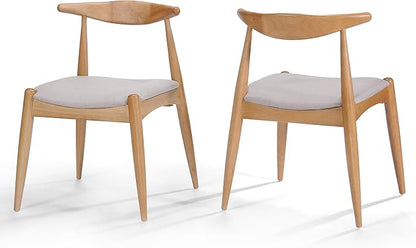 5-Piece Dining Set, Mid-Century Modern Solid Wood Table & Chair Set for 4, Kitchen, Dining Room, Restaurant, Natural Oak+Beige