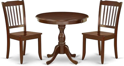 East West Furniture AMDA3-MAH-W 3 Piece Dining Table Set for Small Spaces Contains a Round Kitchen Table with Pedestal and 2 Dining Chairs, 36x36 Inch, Mahogany