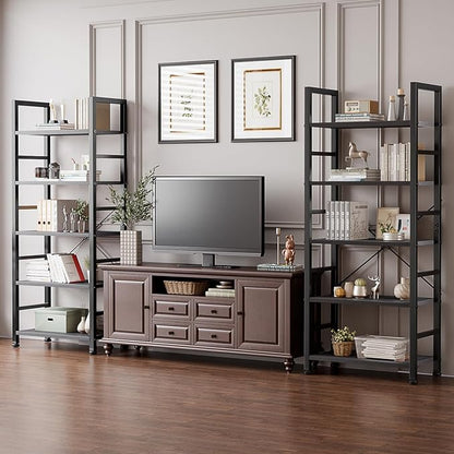 DUMOS 5 Tier Book Shelf Tall Modern Bookcase Set of 2 for Books, CDs, Movies, Storage and Organization Bookshelf Industrial Home Decor for Bedroom Office Kitchen Living Room, Black
