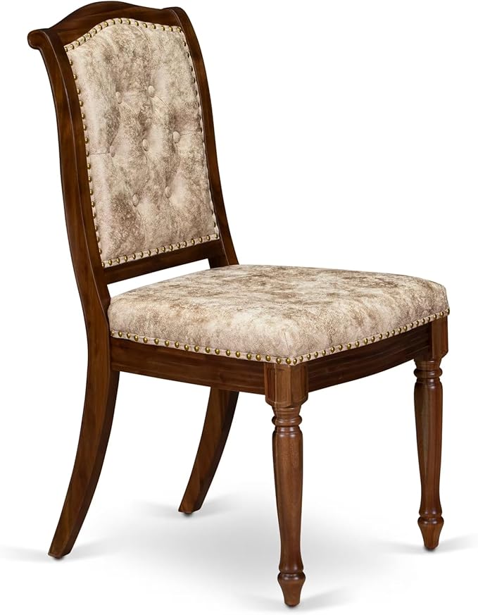NEMA7-AWA-36 7 Pieces Dining Room Set Includes a Rectangular Dining Table and 6 Light Beige Polyester Fabric Kitchen Chairs, Antique Walnut Finish