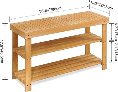 SMIBUY Bamboo Shoe Rack Bench, 3-Tier Shoe Organizer Storage Shelf for Entryway Hallway Bathroom Living Room (Natural)