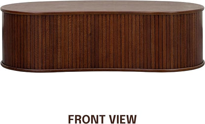 NTC Ripple Coffee Table, Modern Oval Wooden Center Table with Vertical Groove Design, Stylish Living Room Decor, Contemporary Minimalist Style for Home and Office, Effortless Assembly - Dark Walnut