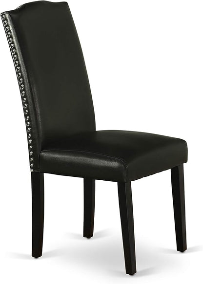 East West Furniture SHEN5-BLK-69 5 Piece Dining Room Table Set Includes a Round Kitchen Table with Pedestal and 4 Black Faux Leather Parson Dining Chairs, 42x42 Inch, Black