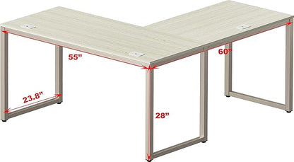 SHW 55 x 60 Inches Commercial-Grade L-Shape Corner Office Computer Desk, Maple