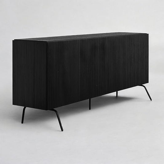 NTC Veil Modern Sideboard with 4 Doors, Buffet Cabinet with Vertical Groove Design and Metal Legs, Storage Cabinet for Living Room, and Hallway, Effortless Assembly - Burnt Black