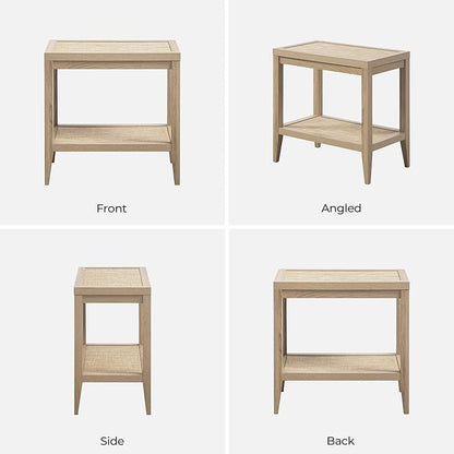 SICOTAS Rattan Nightstand Bedside Table - Farmhouse Boho Narrow Accent End Table with 2 Open Rattan Shelves for Bedroom, Living Room, Small Spaces - Light Oak