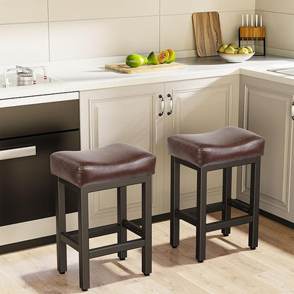 Counter Height Bar Stools Set of 3, 24 Inch Barstools for Kitchen Island Counter, Bonded Leather Kitchen Stools with Thick Saddle Seats & Heavy Duty Metal Base, Easy Assembly, Gray/White