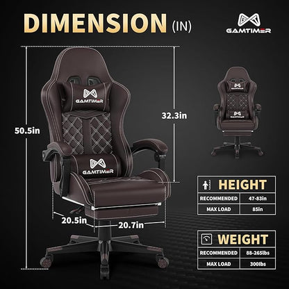Gaming Chair, 400 lbs Adult Chair, High Back Computer Chair with Footrest and Linked Armrests, Office Video Game Chair with Lumbar Support (Brown)