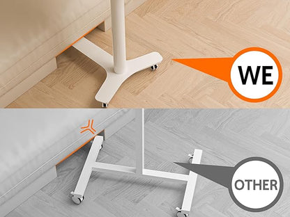 Rolling Desk Adjustable Height with Drawer and Wheels, Portable Small Standing Desk Pneumatic for Home Office, Mobile Computer Laptop Cart, Medical Sofa Overbed Table, White