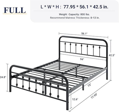 Allewie 14 Inches Full Size Metal Platform Bed Frame with Victorian Style Iron-Art Headboard/Footboard, Mattress Foundation, Easy Assembly, Under Bed Storage, No Box Spring Required, Black