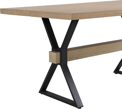 Christopher Knight Home Keyats 63 Inch Dining Table for 6 People, Modern Farmhouse Kitchen Table with X-Shaped Metal Legs, Rectangular Dinner Furniture for Dining Room, Home Office, Light Ash