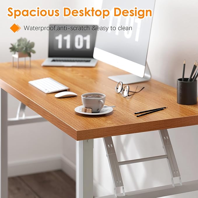 Need Office Computer Desk - 54.3L Sturdy and Heavy Duty Folding Laptop Table,Writing Table/Home Office Desk/Sewing Table,No Assembly Required (Teak&White) AC5BW138