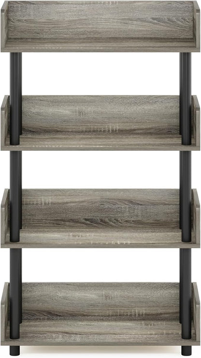 Furinno Turn-N-Tube 4-Tier Multipurposes Display Rack, Open Shelf Rack/Storage with Back & Side Panel, French Oak/Black
