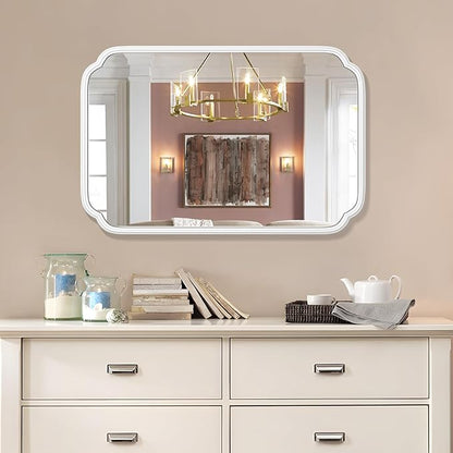 White Bathroom Mirror for Over Sink 24×36 Inch - Multi-Size Durable Iron Frame, Shatterproof Glass, Versatile for Bathroom/Bedroom/Living Room Decor (Horizontal or Vertical Mount)