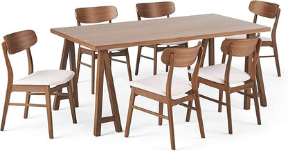 Christopher Knight Home Anthony Mid-Century Modern 7 Piece Dining Set, Light Beige and Walnut