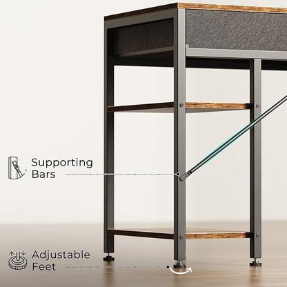Huuger Computer Desk with 6 Drawers, 47 Inch Office Desk with Shelves, Reversible Gaming Desk, Corner Desk with Storage, Work for Home Office, Study, Living Room, Rustic Brown