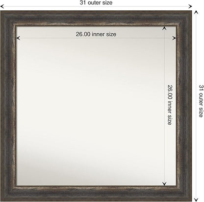 Amanti Art Brown Bathroom Mirror for Over Sink, 31x31 Alta Medium Brown Square Vanity Mirror, Large Country Rustic Frame, Hangs Horizonally and Vertically, Bathroom Wall Decor, Non-Beveled Edge