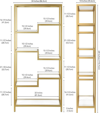 Henn&Hart 68" Tall Rectangular Bookcase in Brass, for Home Office, Living Room