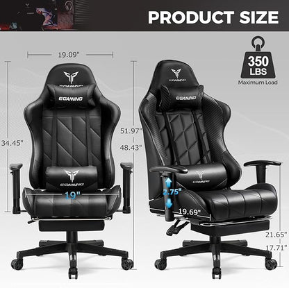 Gaming Chair with 3D Adjustable Armrests, Cow Print Design, Ergonomic Office Chair with High Back, Computer Chair with Footrest,Comfy Diamond Stitching Sest, Game Chair for Adults