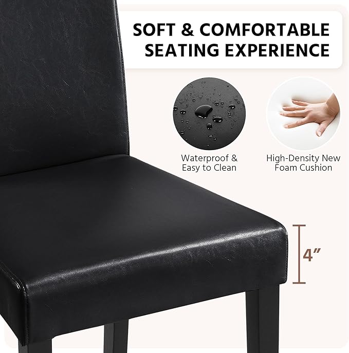 Yaheetech Dining Chairs Set of 6 Faux Leather Modern Dining Room Chairs with Rubberwood Legs and Padded Seat for Kitchen/Living Room/Restaurant, Black