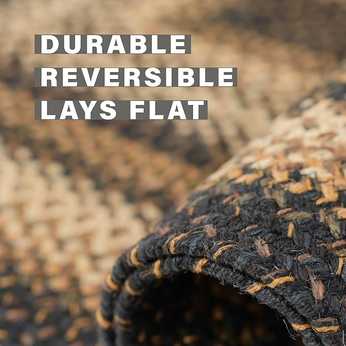 Kilimanjaro Black and Tan Small Braided Rugs, 2x3' Rectangle - Handmade with Jute, Warm Primitive Decor, Perfect for Bathrooms and Entryways - Durable and Easy to Clean