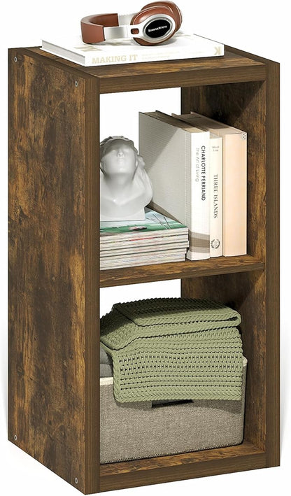 Furinno Cubicle Open Back Decorative Cube Storage Organizer, 2-Cube, Amber Pine