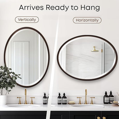 OVALCREST - Oval Wooden Beveled Wall Mirror for Home Decor, Bathroom, Vanity, Bedroom, Living Room, Hallway - London Style (Rubbed Bronze) 17.1 x 21.1