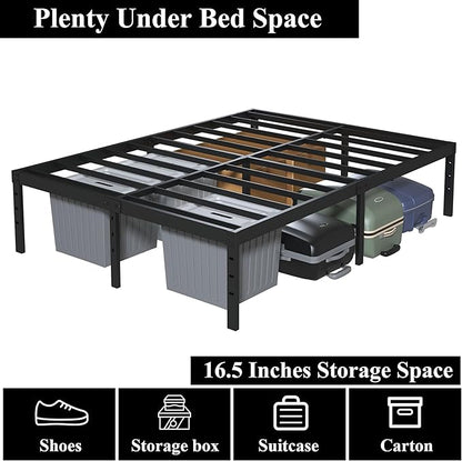 18 Inch King Bed Frame Heavy Duty Metal Platform King Size Bed Frames with High Storage, Eassy Assembly 3,500 Lbs Heavy Duty Bedframes, Black