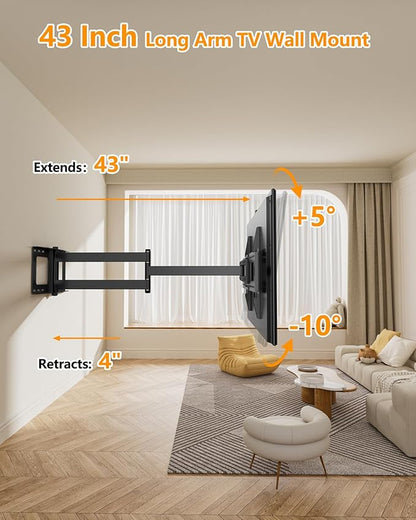 FORGING MOUNT Long Extension TV Mount Full Motion Wall Bracket with 42 inch Long Arm Articulating TV Wall Mount for 37 to 80 Inch Flat/Curve TVs, VESA 600x400mm Compatible, Holds up to 110 lbs