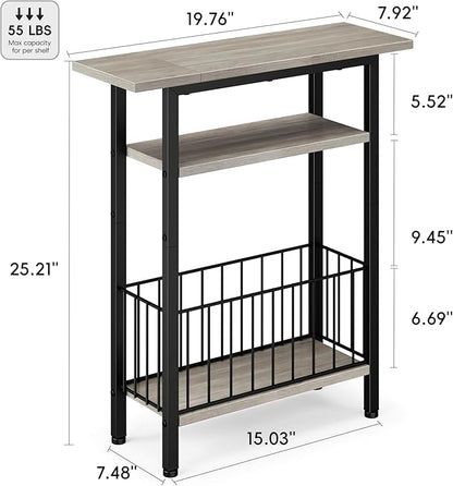 Vagusicc Narrow Side Table, Skinny Side Table for Couch, 3-Tier Small End Table for Small Spaces, Bed Side Tables with Storage, 25.2" Tall Slim Nightstand Bedside table for Living Room Bedroom, Greige