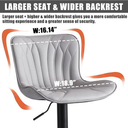 YOUNIKE Grey Bar Stools Set of 2 Modern Kitchen Counter Height Bar Chairs with Backs Faux Leather Upholstered Barstools Swivel Tall Adjustable Padded Breakfast Island Chair with Sturdy Metal Leg