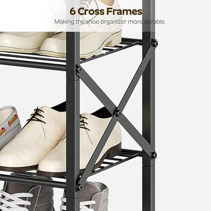 8 Tier Shoe Rack, Shoe Storage Organizer, Large Capacity Shoe Shelf Holds 32 Pairs of Shoes, Durable and Stable, for Entryway, Hallway, Closet, Dorm Room, Greige and Black SS08BG