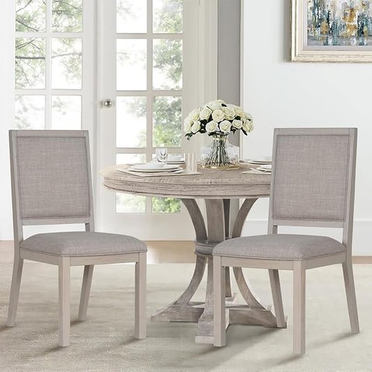 COLAMY Wooden Dining Chairs Set of 2, Mid Century Modern Upholstered Dining Chairs, 19 Inch Fabric Dining Room Chair with Back for Kitchen Dining Living Room Courtyard Waiting Leisure Area, Ivory