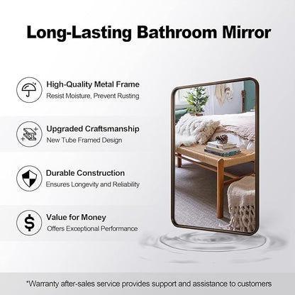 ANDY STAR Bronze Bathroom Mirror, 24X36 Bronze Wall Mirror, Bronze Vanity Mirror, Rounded Rectangle Mirror Bronze Metal Frame Farmhouse Mirror Hang Vertically or Horizontally