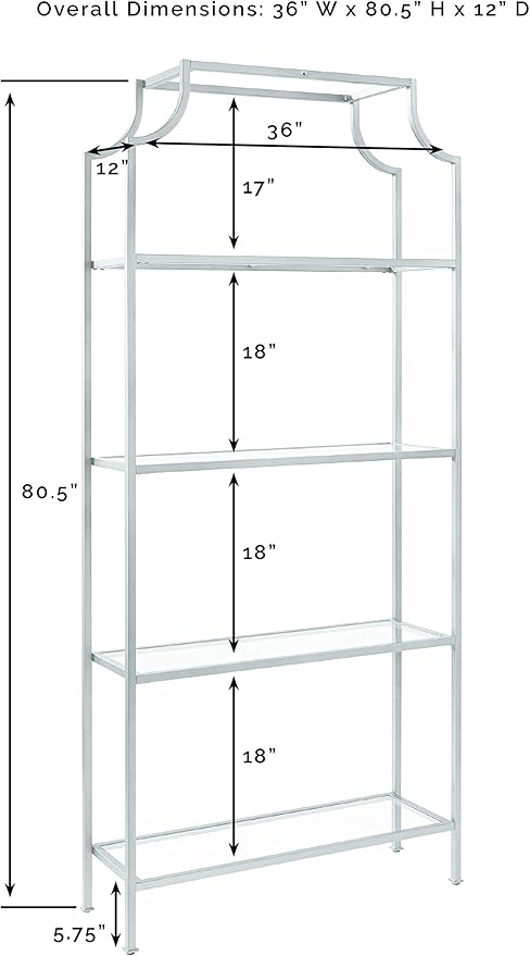 Crosley Furniture Aimee Bookshelf with Glass Shelves, Bookcase Storage, Gold and Glass