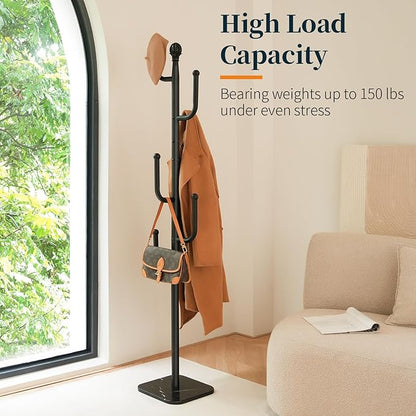 Yoobure Coat Rack Freestanding with Natural Marble Base - Cactus Coat Tree with 6 L-shaped Hooks, Heavy Duty Coat Hanger Stand, Metal Coat Rack Stand for Entryway, Hall Tree for Jacket/Hat/Clothes/Bag