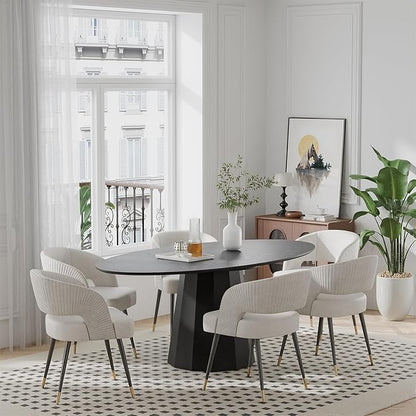 Casaphoria 67" Oval Dining Table, Modern Wood Kitchen Table with Cone Shaped Strip Polygonal Base for Living Room & Dining Room, Easy Assembly Farmhouse Furniture for 4-6, Black