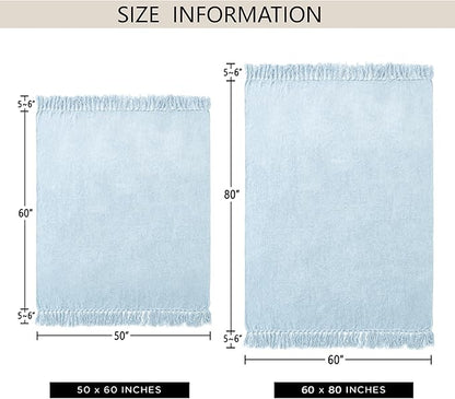 Chenille Throw Blanket for Couch 50"X 60", Soft Cozy Throws with Fringe Tassel for Bed Sofa Chair Cover, Lightweight Knitted Decorative Boho Blankets for Living Room, Light Blue