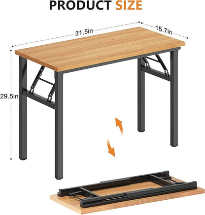 DlandHome Folding Desk Small Desk 31.5 inches Computer Desk for Home Office Folding Table Writing Table for Small Spaces No Assembly Required Teak & Black Frame