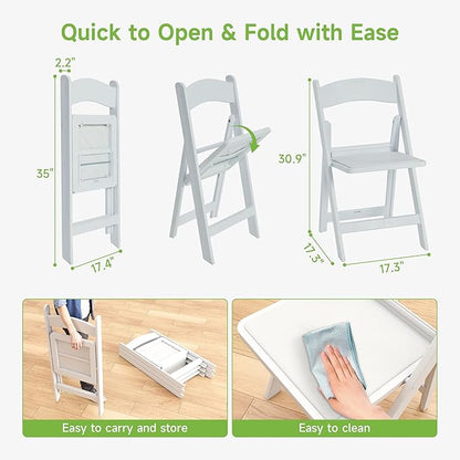 Real Relax White Resin Folding Chairs with Cushion - Comfortable Foldable Plastic Chair - Stackable Chairs with Padded Seats - Indoor/Outdoor Chairs for Events, 600lbs Capacity(30 Pack)