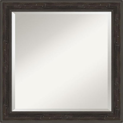 Amanti Art Brown Wall Mirror 24x24 Shipwreck Greywash Narrow Square Bathroom Mirror for Wall Decor Living Room, Medium Traditional Frame, Hangs Horizonally and Vertically, Bathroom Decor, Beveled Edge