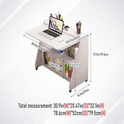 Pmnianhua Farmhouse Portable Desk on Wheels,Mobile Workstation,Rolling Computer Desk with Wheels and Storage for Home Office Small Space(White)